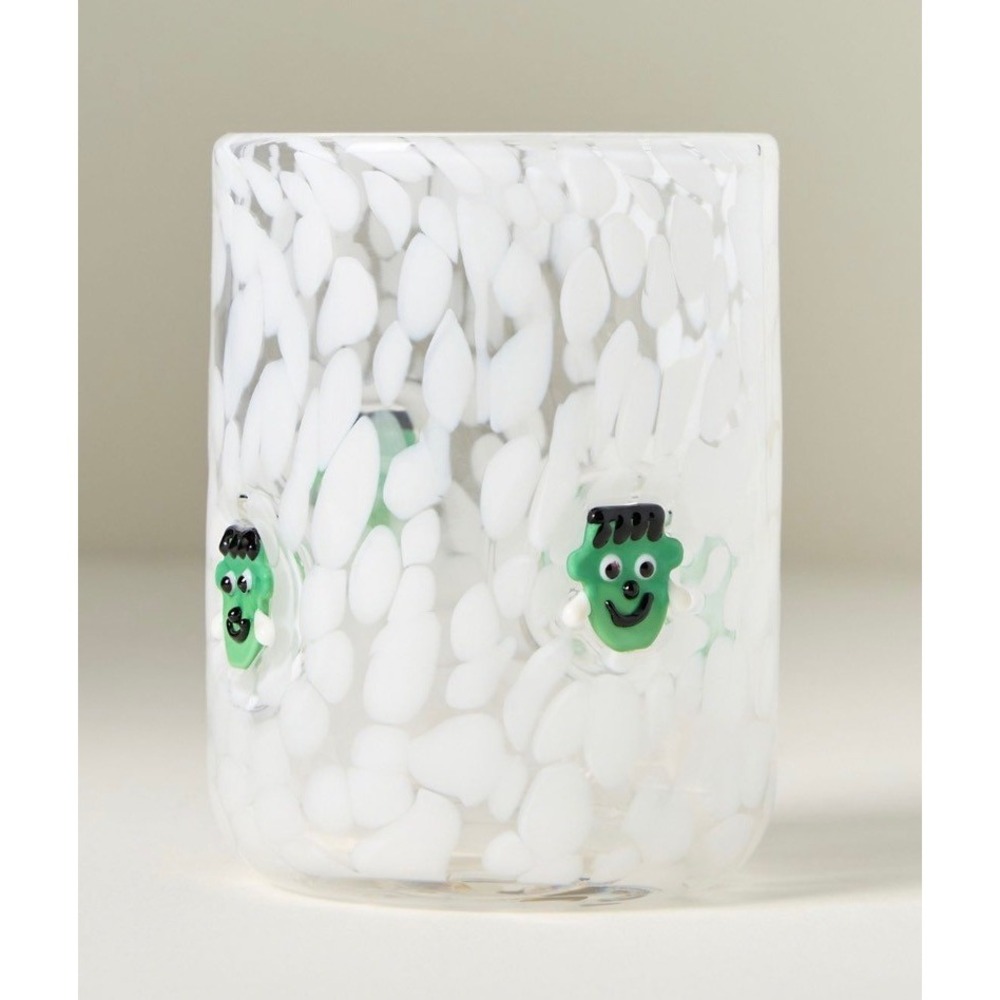 Anthropologie Frankenstein Mystic Icon Juice Glass White Confetti Halloween New